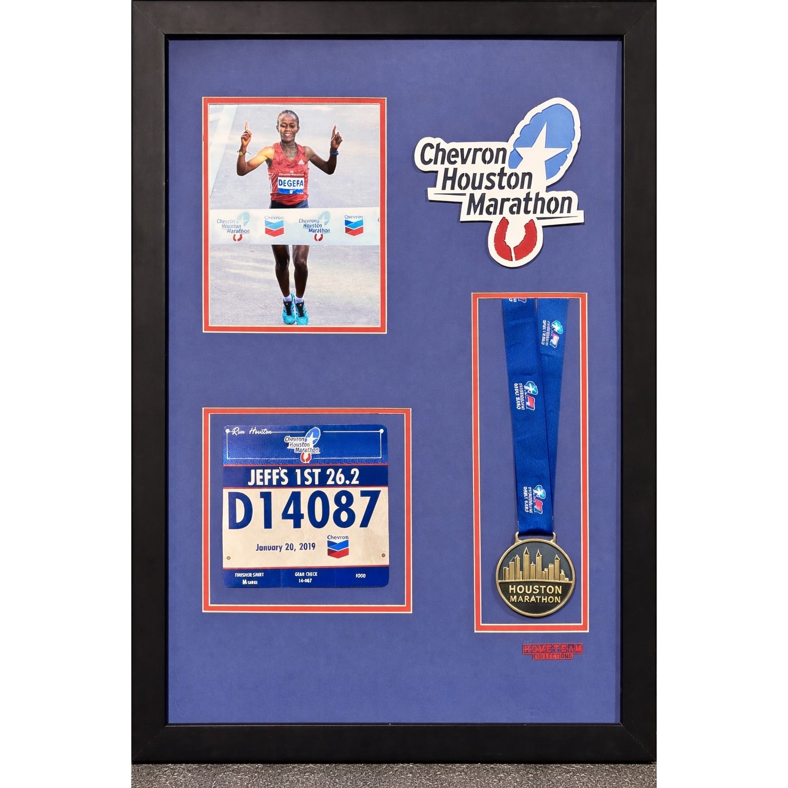 Cheveron Houston Marathon Custom Portrait 8x10 Picture, Bib & Medal Frame PM11_ 1