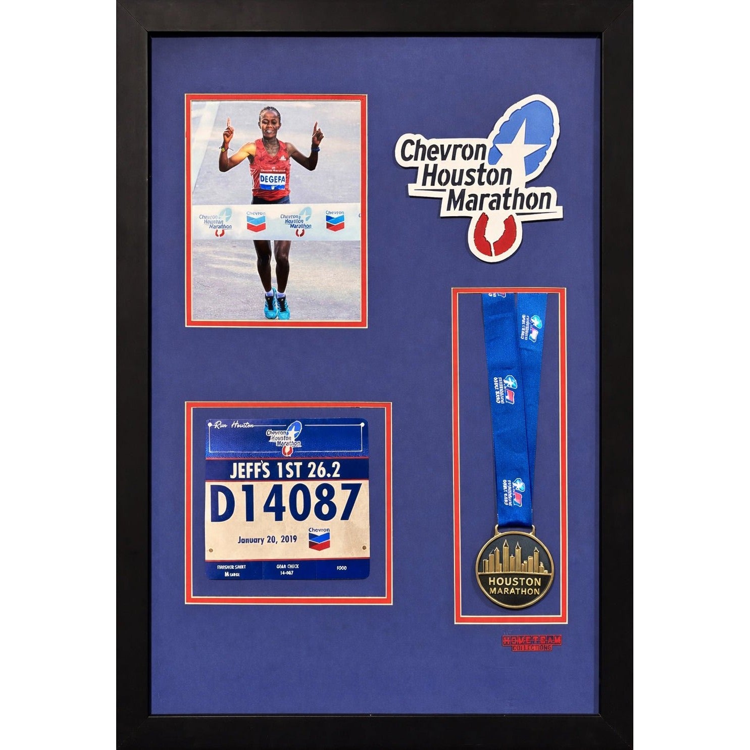 Chevron Houston Marathon Custom Portrait 8x10 Picture, Bib & Medal Frame PM11_ 1