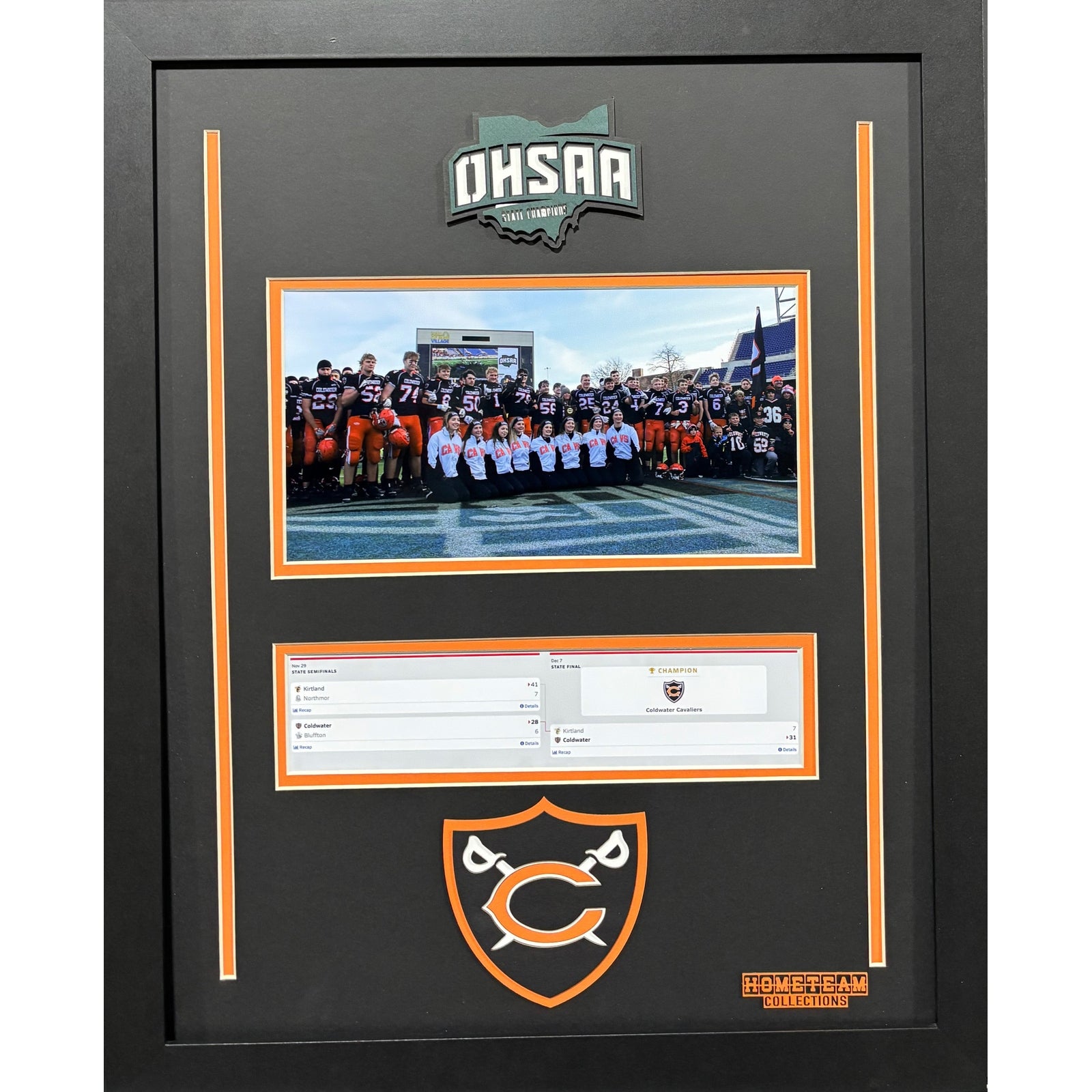 Coldwater Cavaliers Custom School Frame 8x10 Photo 2024 Football OHSAA State Champions w Bracket_ 1