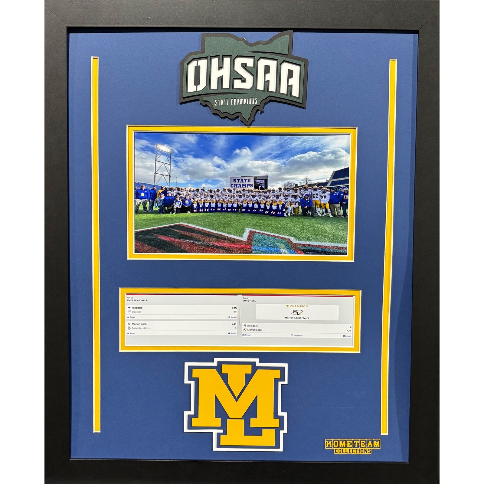 Marion Local Flyers Custom School Frame 8x10 Photo 2024 Football OHSAA State Champions w Bracket_ 1
