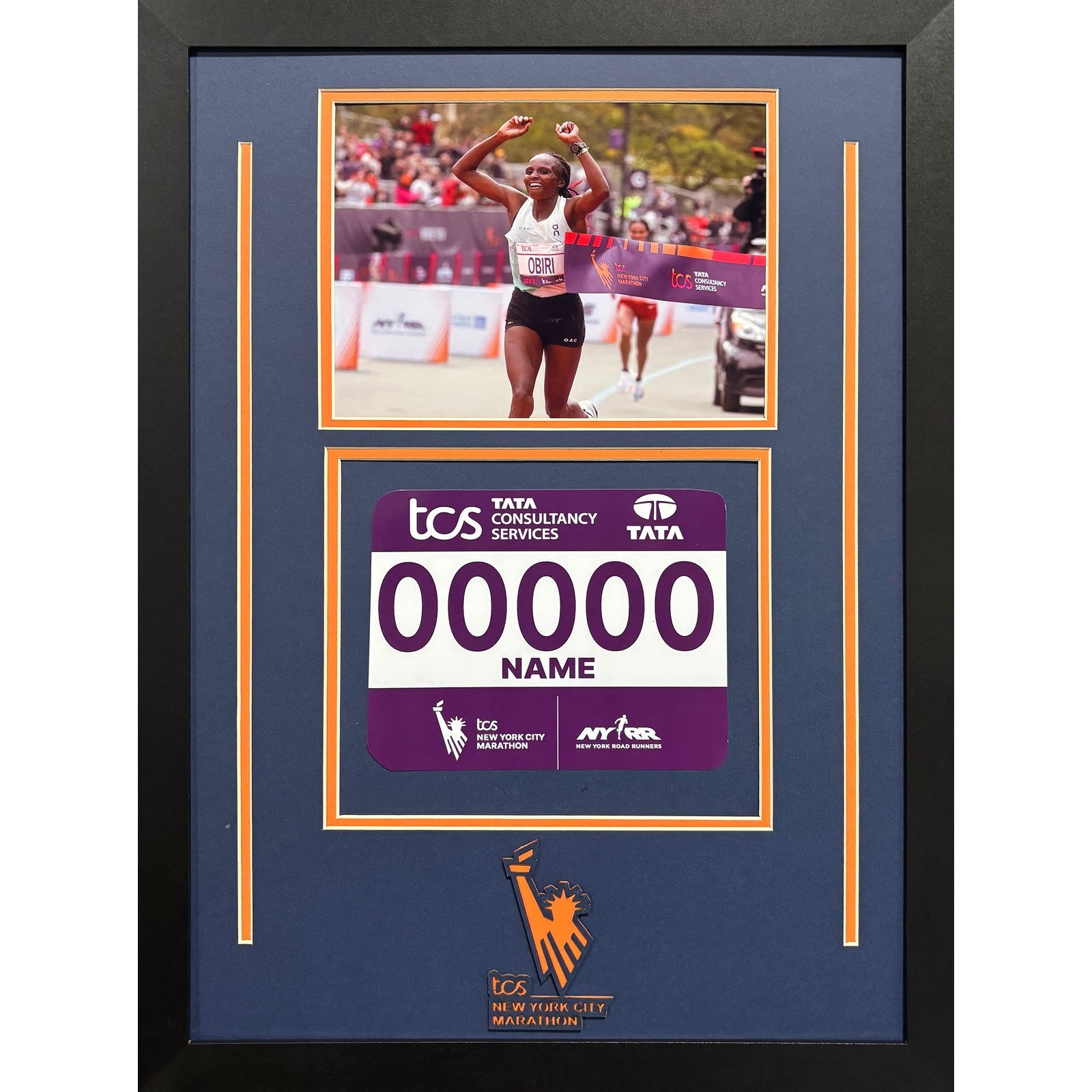 NYC Marathon Custom 8x10 Landscape & Bib Frame w Laser Logo PM9_ 1