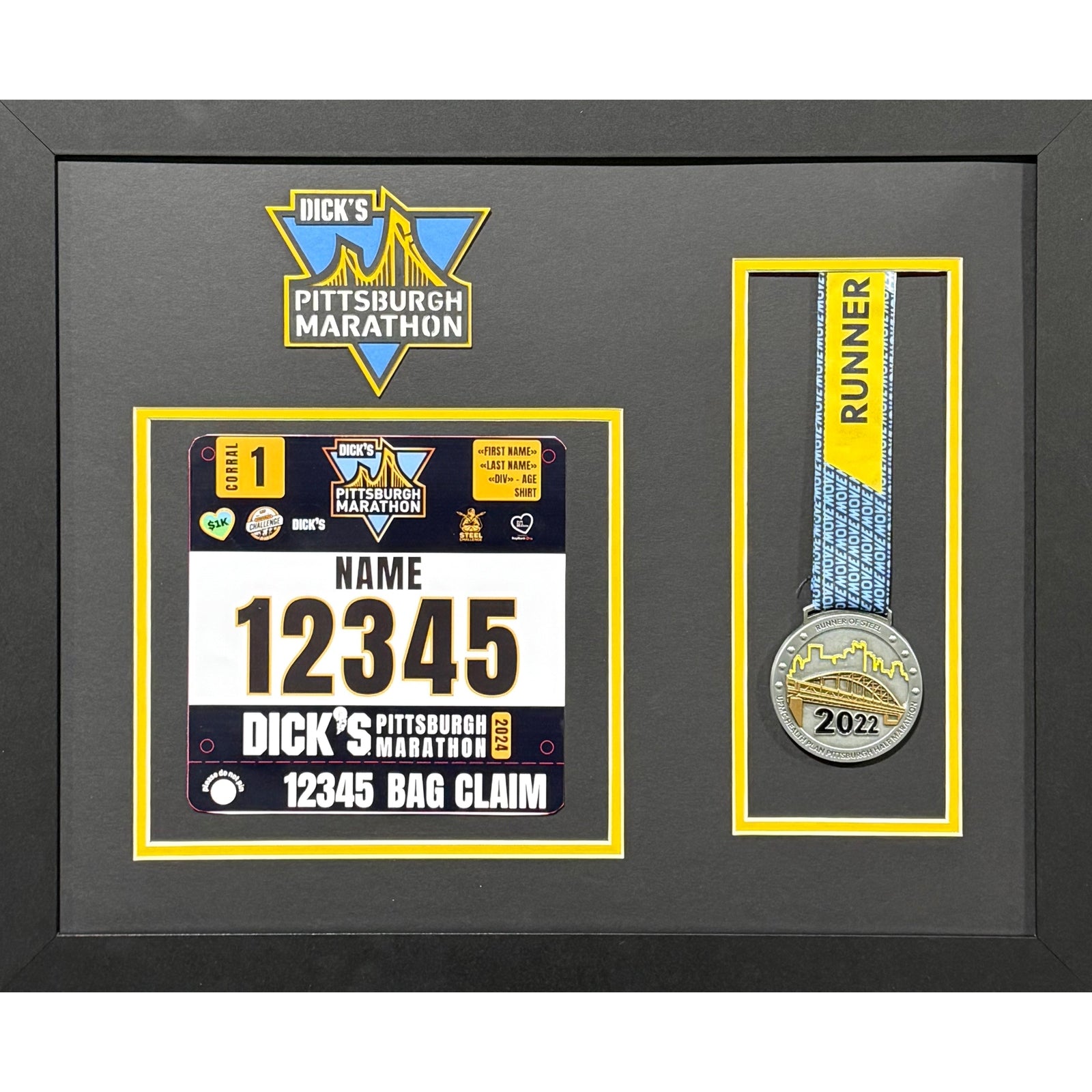 Pittsburgh Marathon Custom Bib & Medal Frame w Laser Logo PM3_ 1