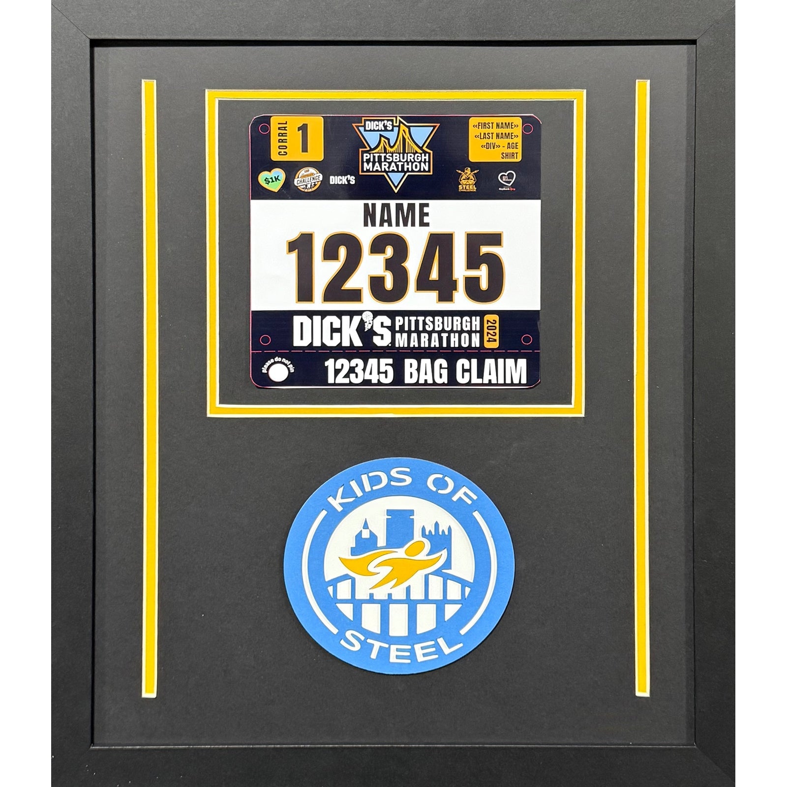 Pittsburgh Marathon Kids of Steel Custom Bib Frame w Laser Logo PM2_ 1