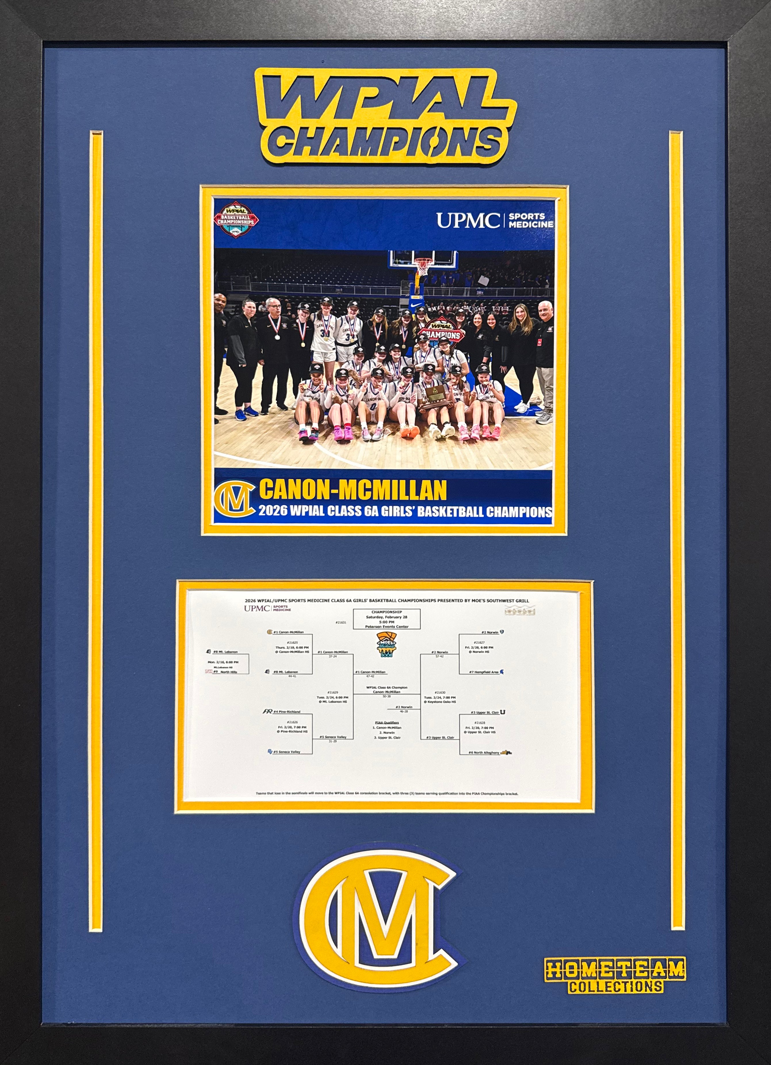 Canon-McMillan Custom School Frame 8x10 Photo 2026 Girls Basketball 5A WPIAL CHAMPION Bracket Team Picture