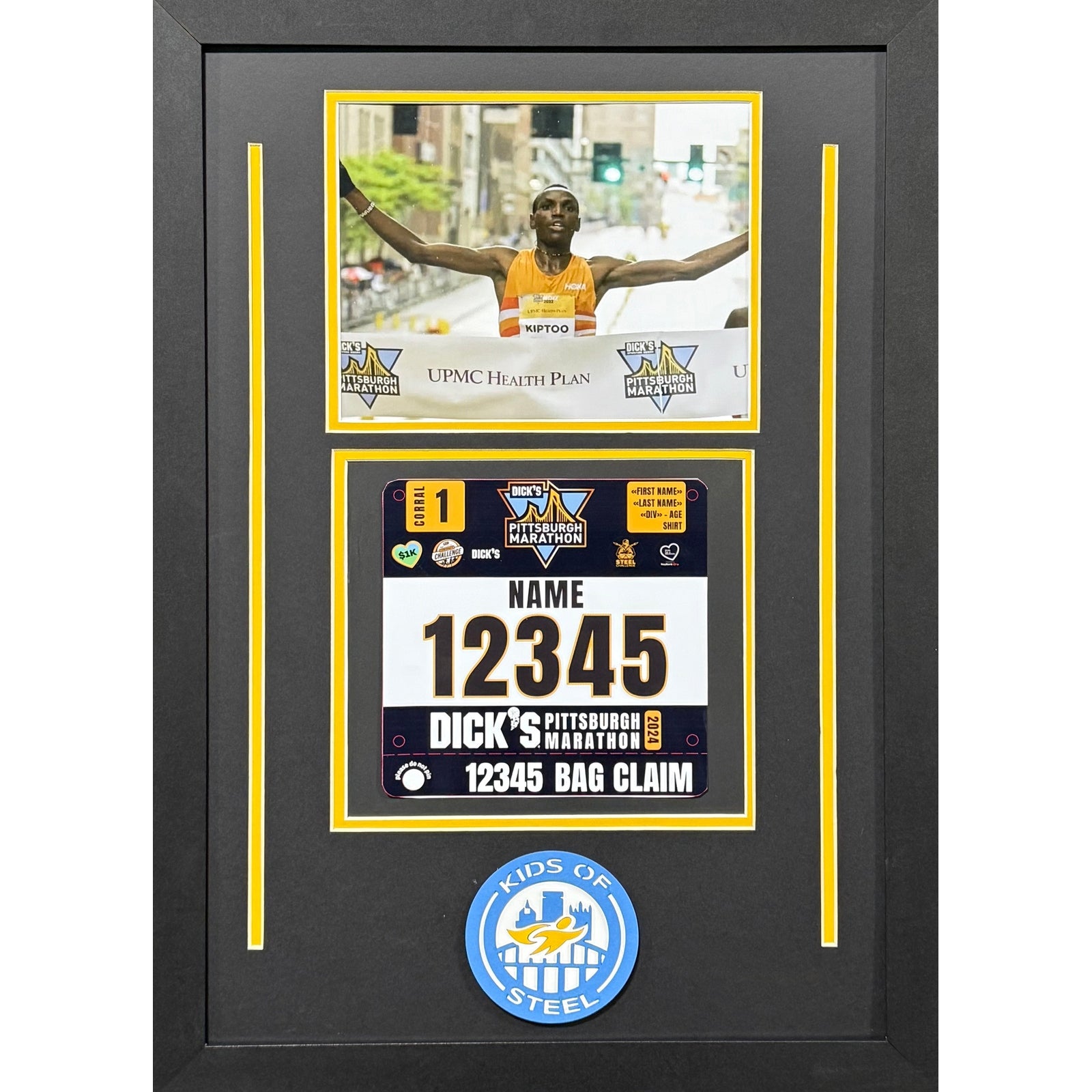 Pittsburgh Marathon Kids of Steel Custom 8x10 Landscape & Bib Frame w Laser Logo PM9_ 1