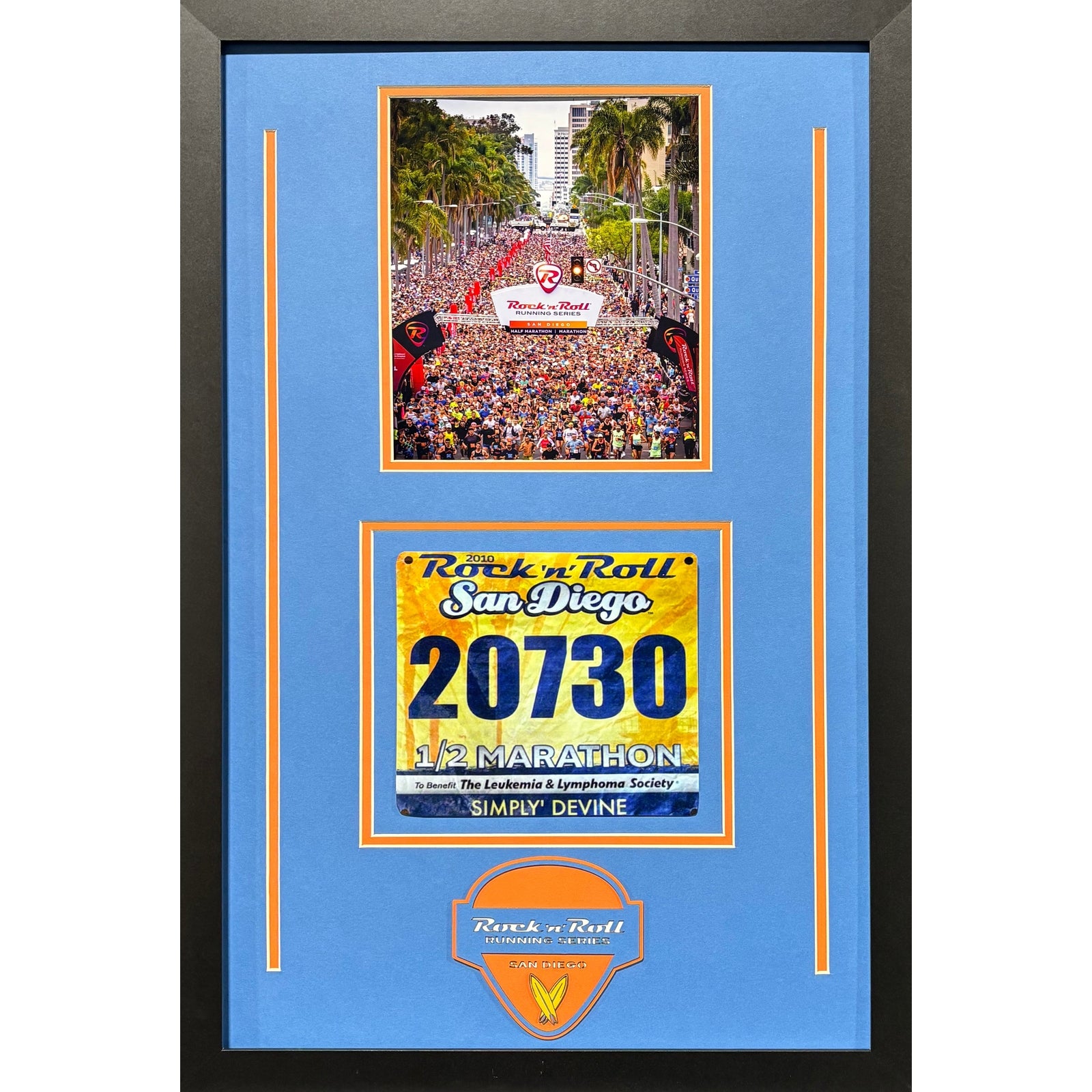 San Diego Rock n Roll Running Marathon Custom 8x10 Portrait & Bib Frame w Laser Logo PM5_ 1