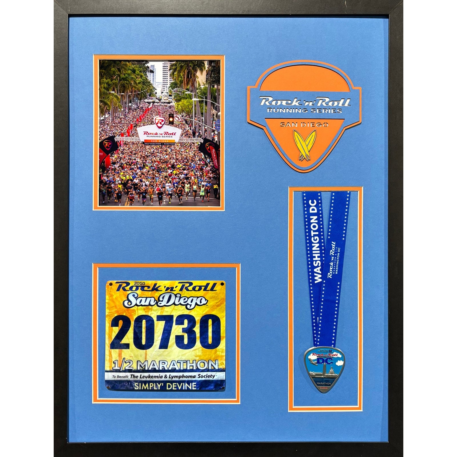 San Diego Rock n Roll Running Marathon Custom Portrait 8x10 Picture, Bib & Medal Frame PM11_ 1